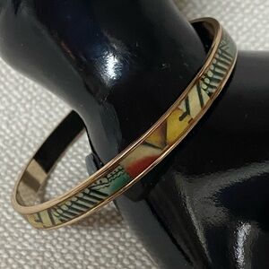 Erwin Pearl Maya Enamel Bangle Bracelet Gold Tone Colorful Geometric Abstract